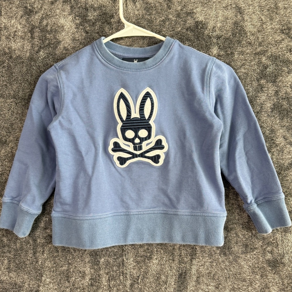 Psycho Bunny Sweatshirt Kids Blue Crewneck Skull Bunny Size 5/6 XS